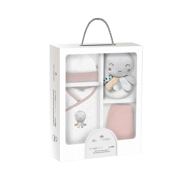 Conjunto de presente de 4 peças Don Algodón com chocalho de urso
