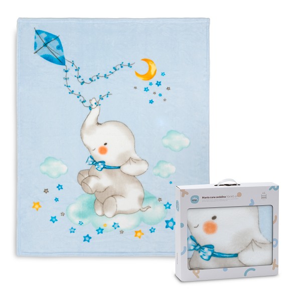 Manta Cuna Sedalina Elefante Cometa 110x140cm de Interbaby