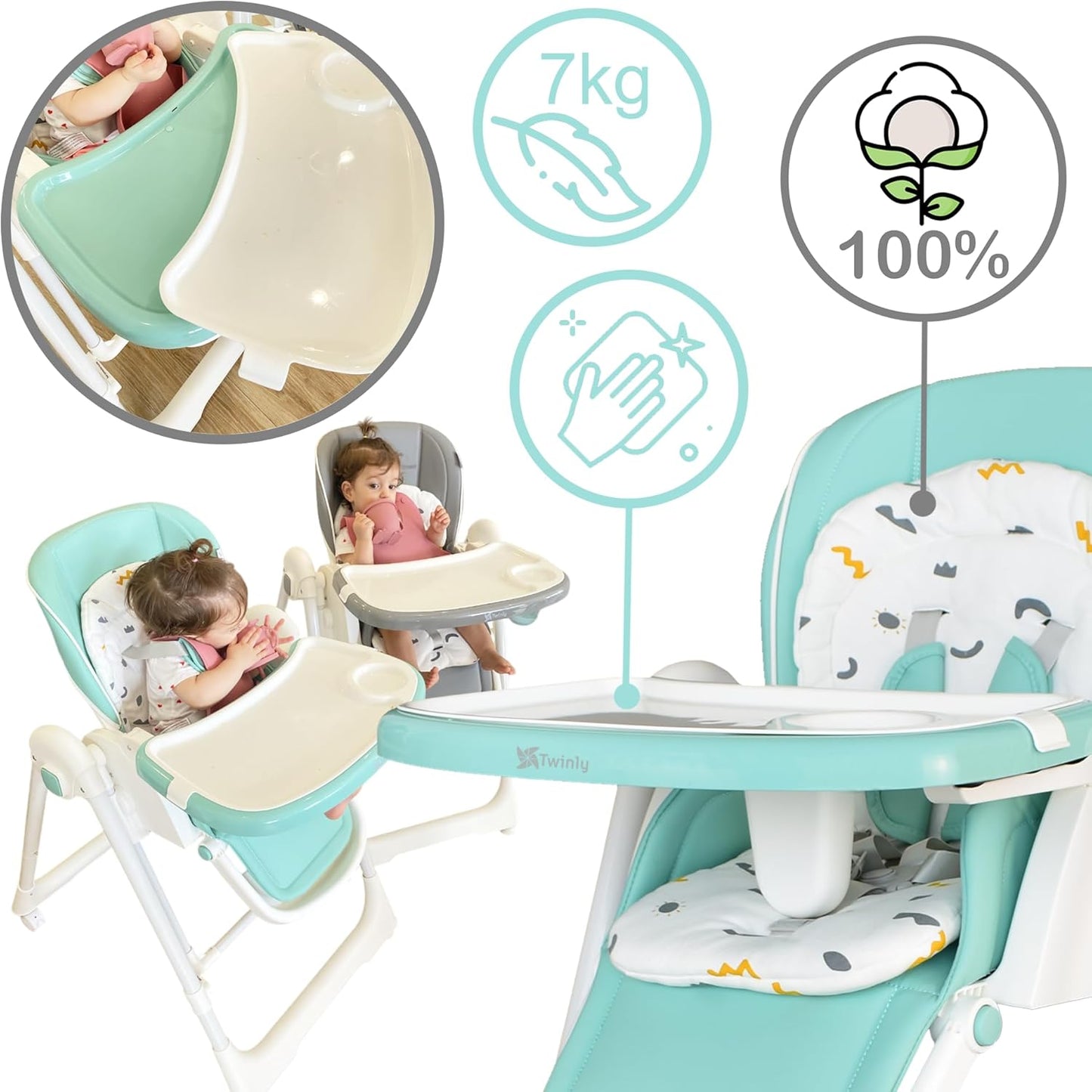 Cadeira alta multifuncional 3 em 1 Twinly Movity Pro com balanço e cadeira de balanço