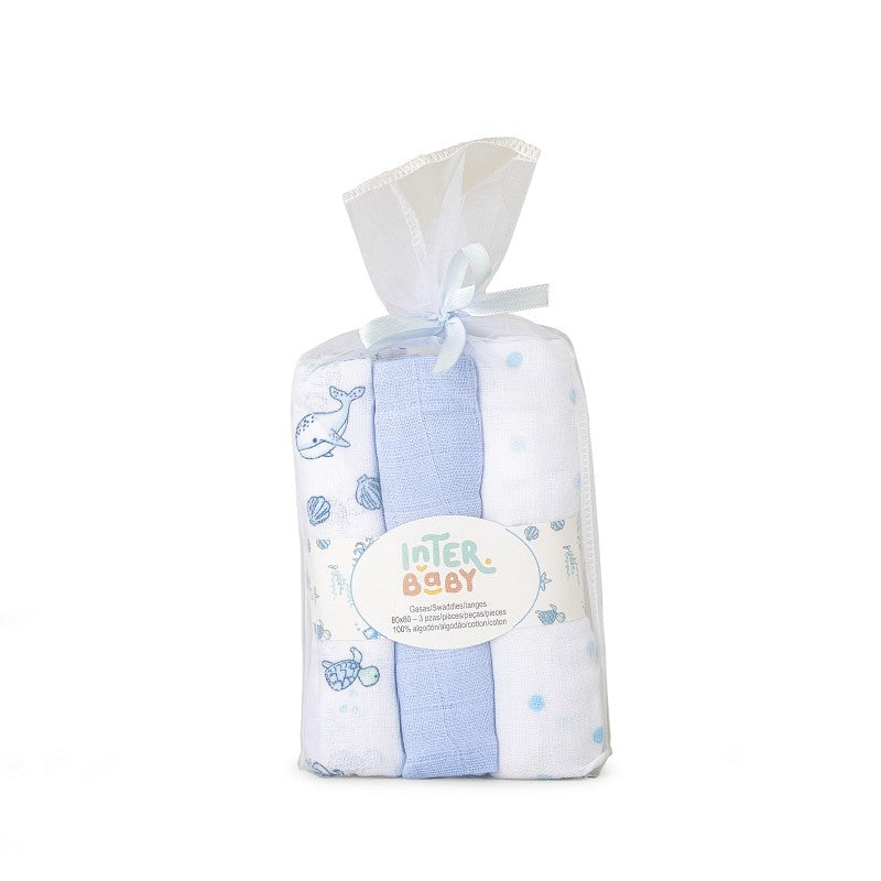 Pack 3 und Gasas Algodón Fondo Marino de Interbaby