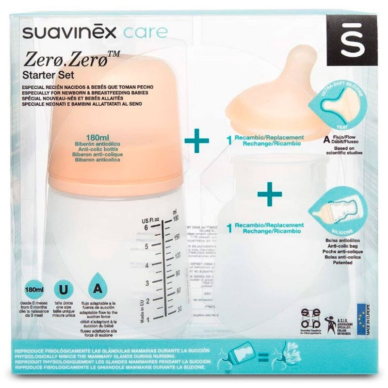 Set Biberón Zero Zero 180ml + Recambio de Suavinex
