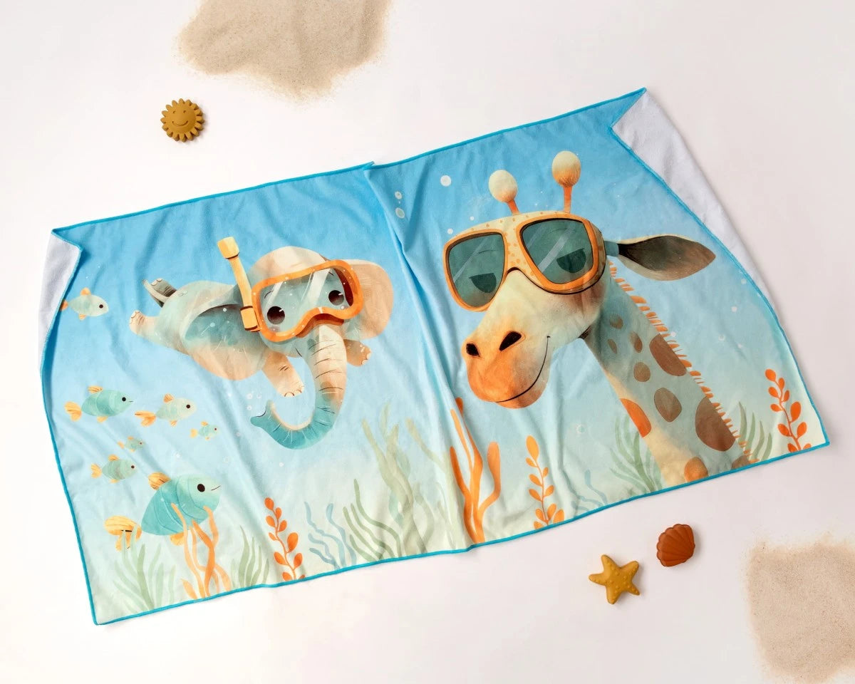 Toalla de playa microfibra Animalitos azul de Kiokids