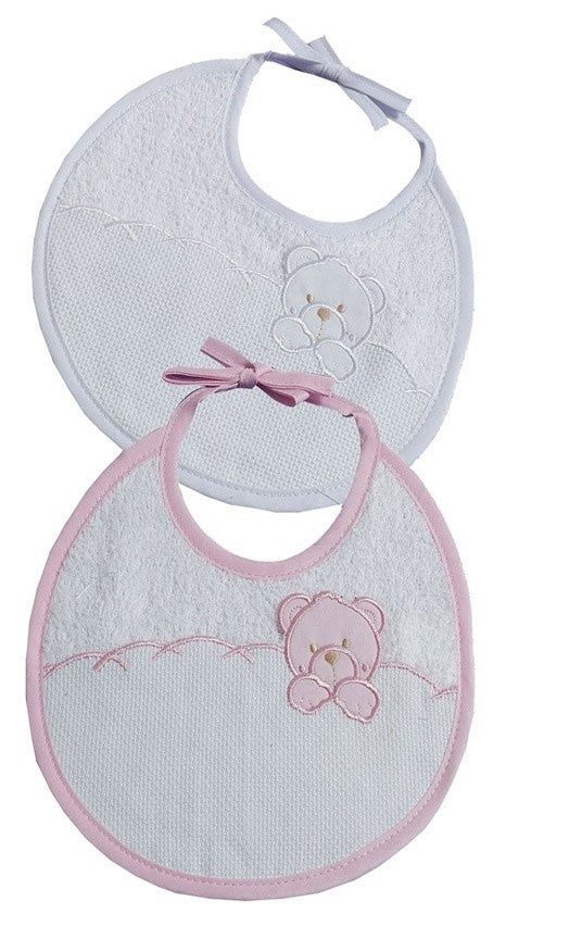 Babero bebé rizo 2 und osito rosa/blanco de Gamberrtios