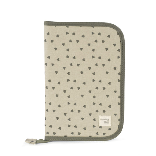 Porta-documentos em forma de coração com papoula e musgo da Walking Mom