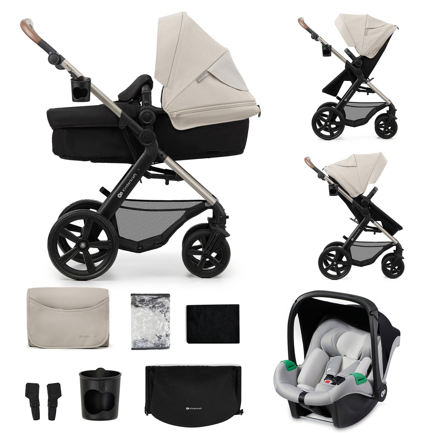 Carrinho de bebê conversível 3 em 1 Kinderkraft MOOV2 EVA Mink PRO I-Size