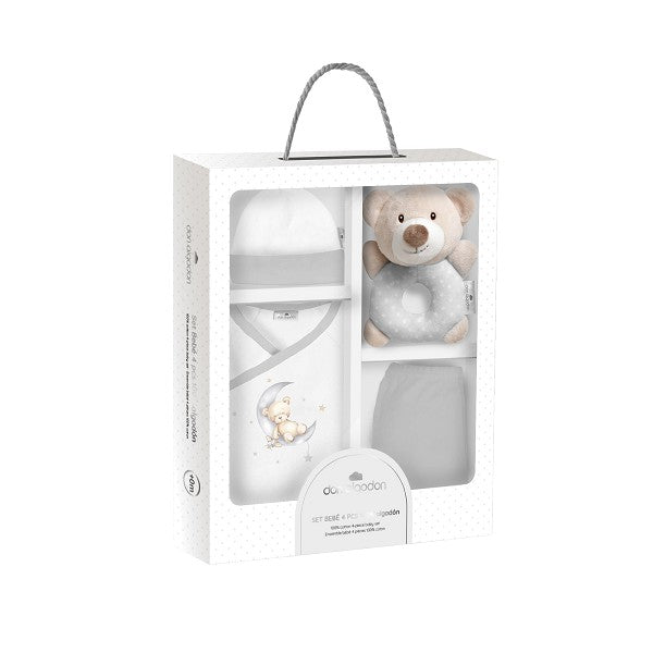 Conjunto de presente de 4 peças Don Algodón com chocalho de urso