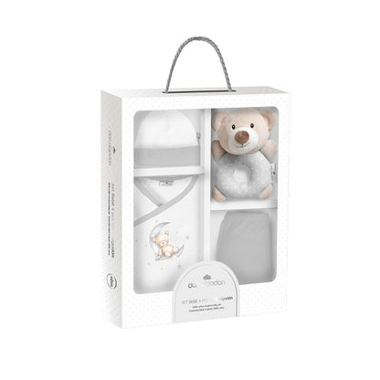 Conjunto de presente de 4 peças Don Algodón com chocalho de urso