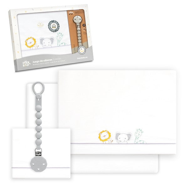 Tríptico Cuna 100% Algodón Selva + Chupetero de Interbaby