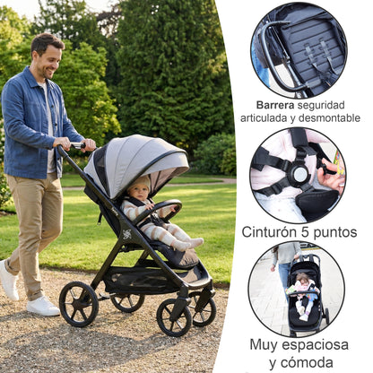 Carrinho de bebê Twinly Spacely com capuz dobrável XXL, 22 kg 