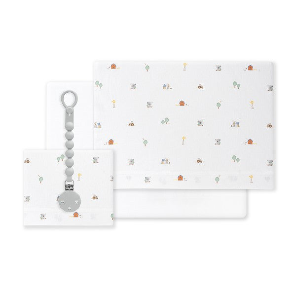 Sábanas Cuna 100% Algodón Estampado Granja Koala + Chupetero de Interbaby