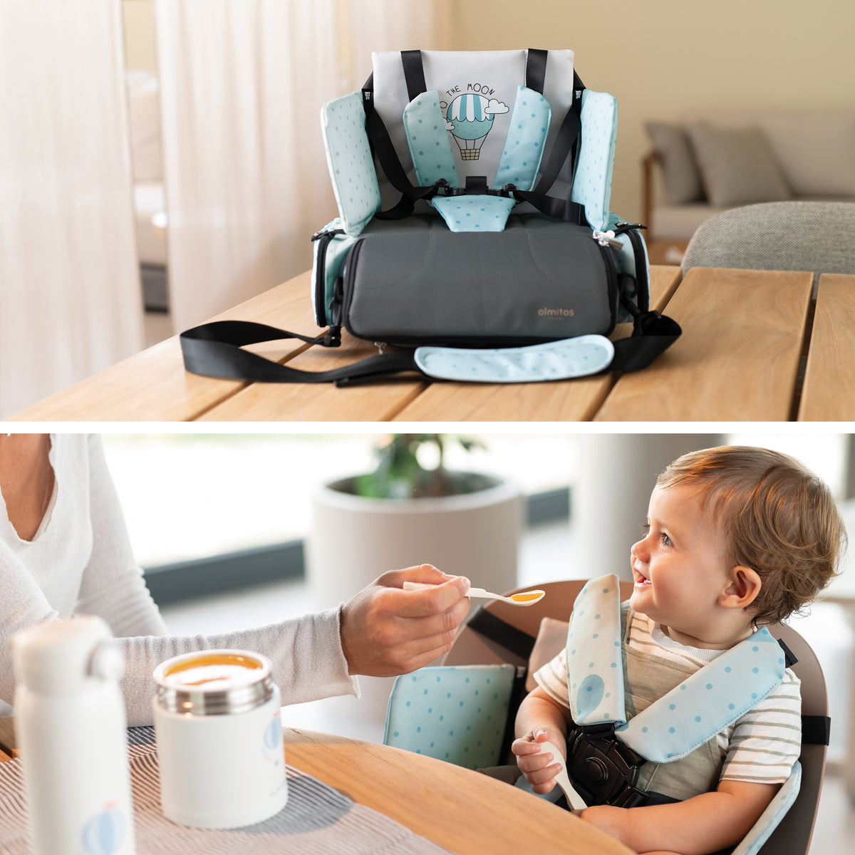 Trona Portátil Bebé 3 en 1: Asiento, mochila y bandolera de Olmitos