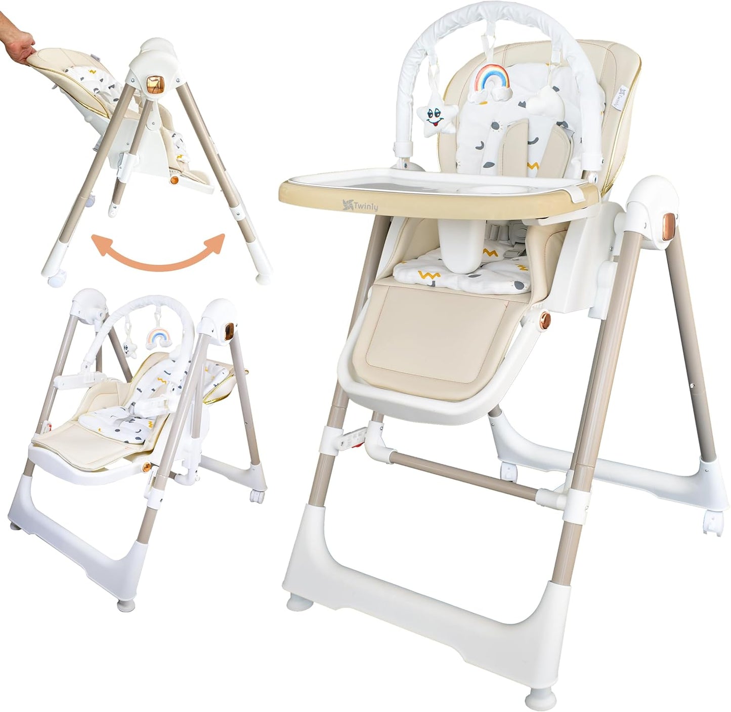 Cadeira alta multifuncional 3 em 1 Twinly Movity Pro com balanço e cadeira de balanço
