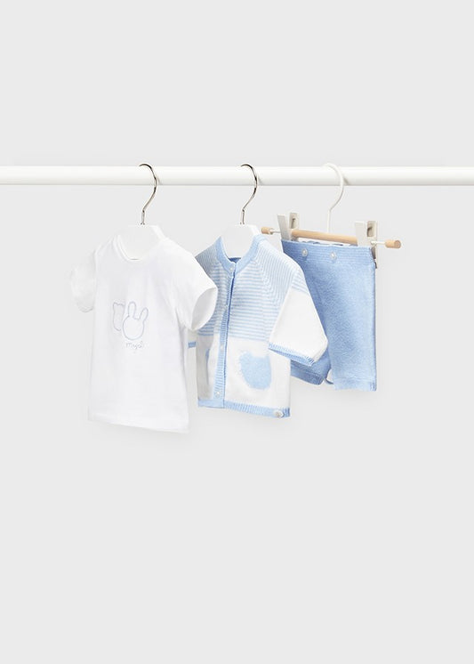 Conjunto curto menino recém-nascido ECOFRIENDS de 3 peças da Mayoral 1206 