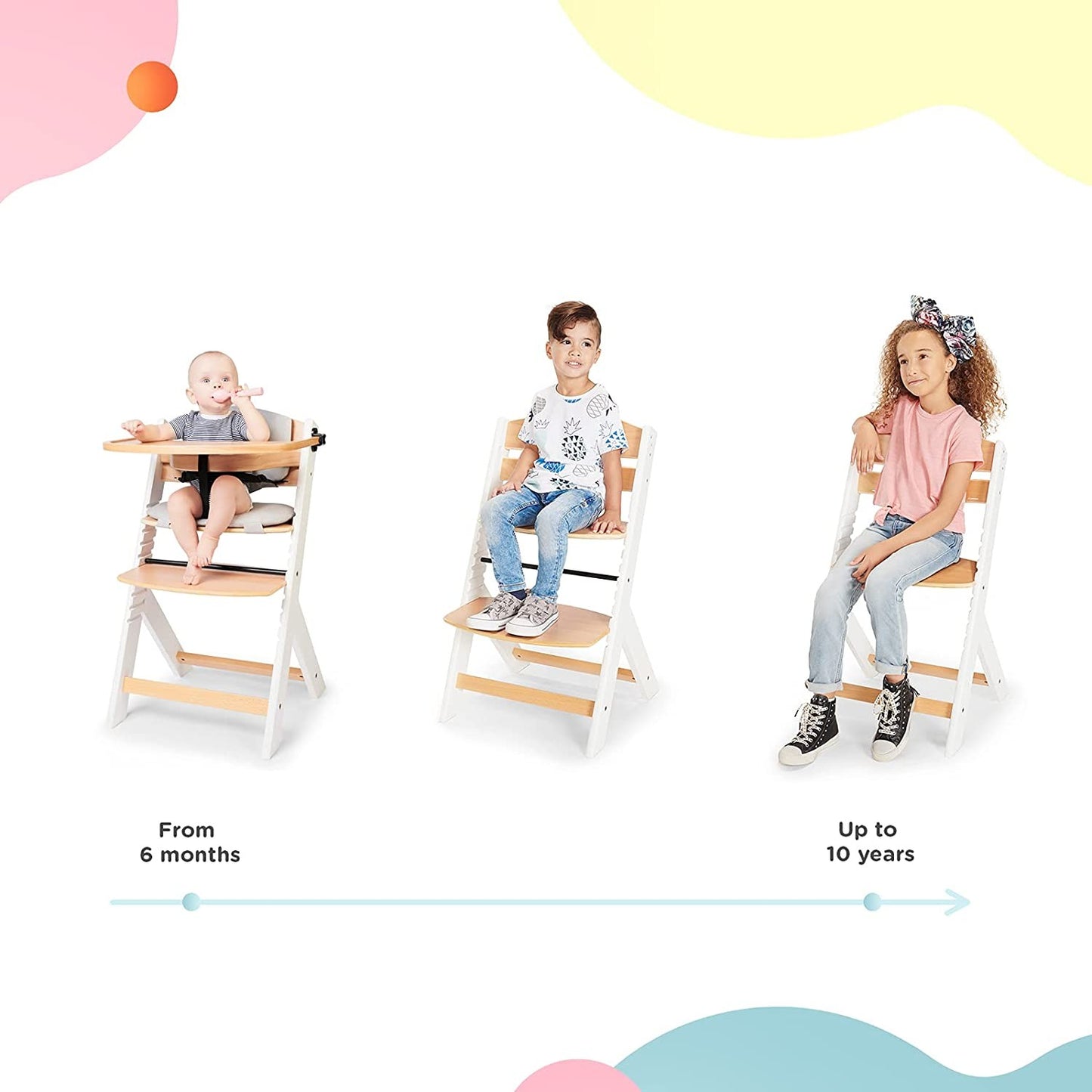 Cadeira alta para bebê de madeira, com almofadas ENOCK da Kinderkraft 