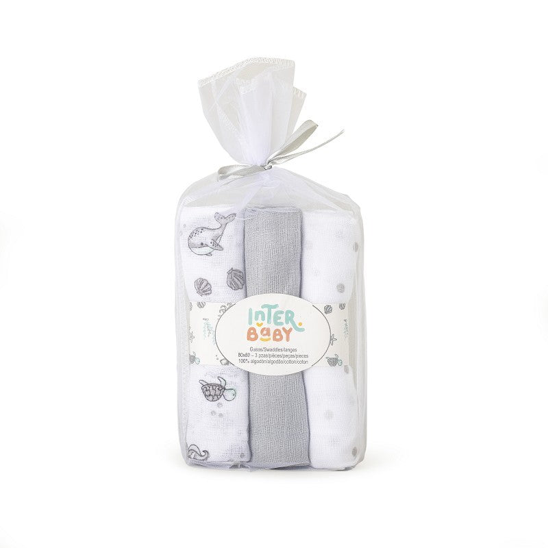 Pack 3 und Gasas Algodón Fondo Marino de Interbaby