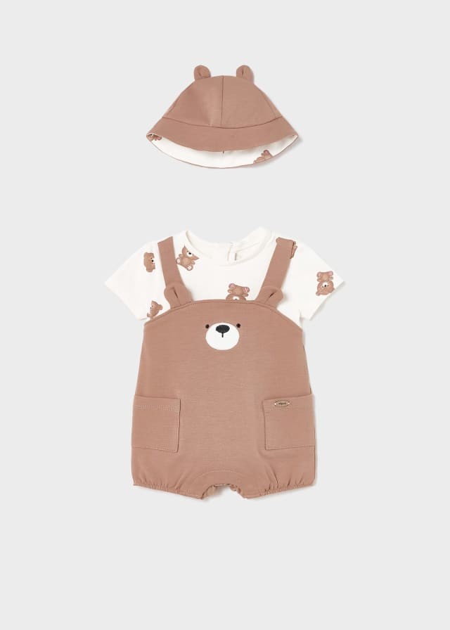 Macacão de algodão sustentável com chapéu reversível Mayoral Bear 