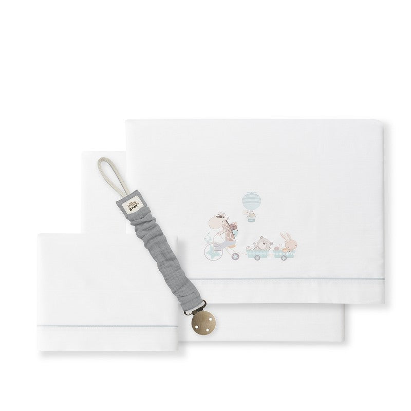 Tríptico de berço Girafa 100% algodão + prendedor de chupeta da Interbaby