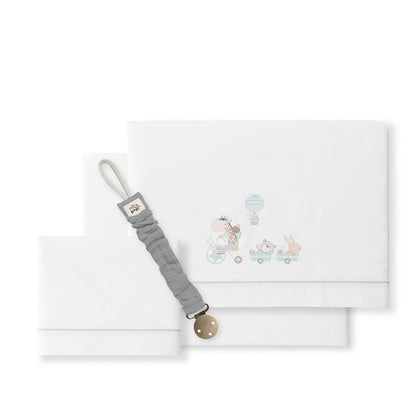 Tríptico de berço Girafa 100% algodão + prendedor de chupeta da Interbaby