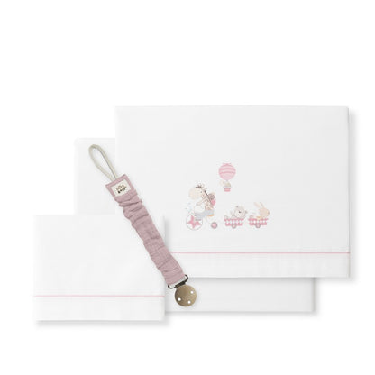 Tríptico de berço Girafa 100% algodão + prendedor de chupeta da Interbaby