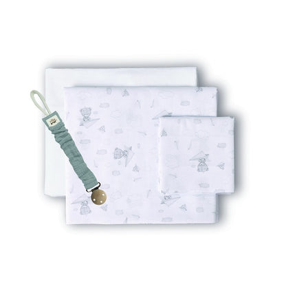 Berço Tríptico 100% algodão Avião de Papel + Chupeta Interbaby