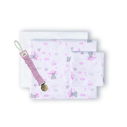 Berço Tríptico 100% algodão Avião de Papel + Chupeta Interbaby