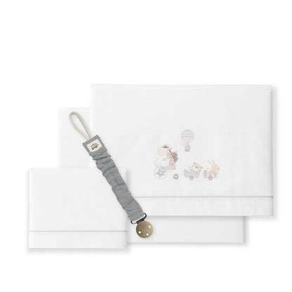 Tríptico de berço Girafa 100% algodão + prendedor de chupeta da Interbaby