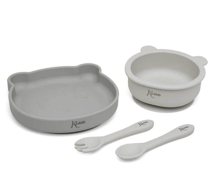 Conjunto de talheres de silicone com ventosa Kiokids