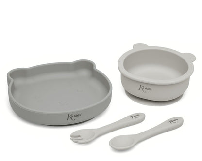 Conjunto de talheres de silicone com ventosa Kiokids