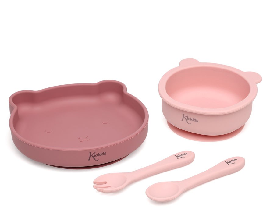 Conjunto de talheres de silicone com ventosa Kiokids