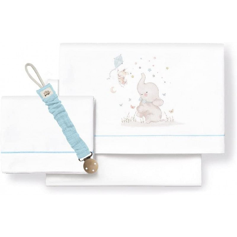 Lençóis de berço Interbaby Elephant + prendedor de chupeta