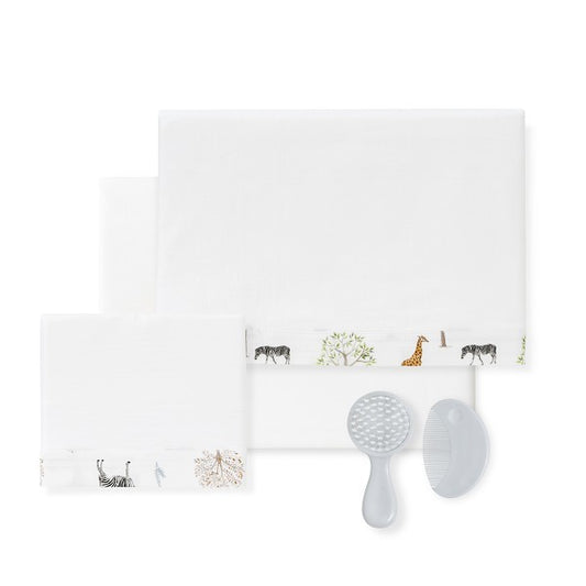 Lençóis de berço Serengeti + Kit de pente e escova por Don Algodon