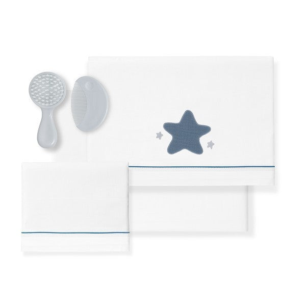 Sabanas Cuna Muselina Estrella + Kit Peine y Cepillo de Don Algodon