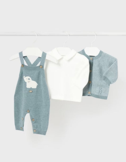Conjunto de macacão de 3 peças Mayoral 2621 Elephant Tricot
