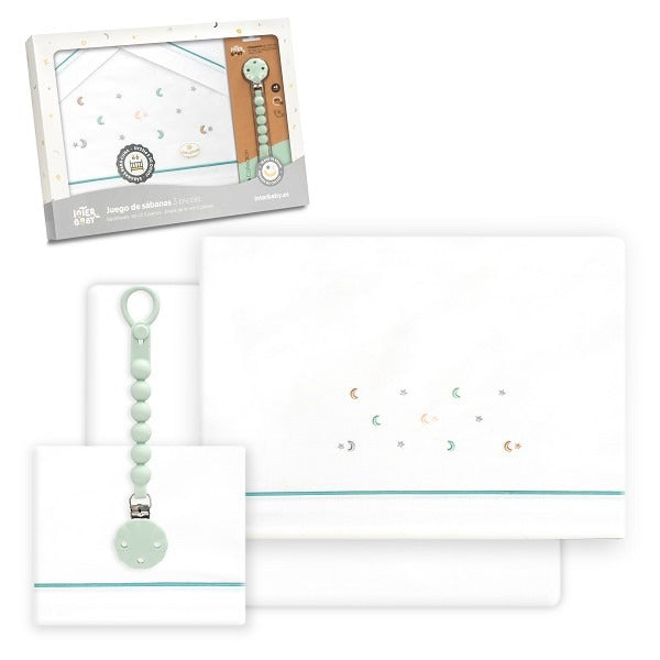Triptico Cuna Estrella Luna Multicolor 100% Algodón + Broche de Interbaby