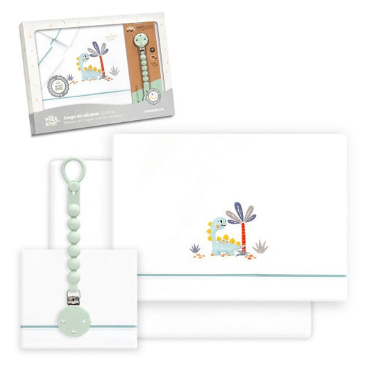 Berço tríptico de palmeira de dinossauro 100% algodão + broche Interbaby