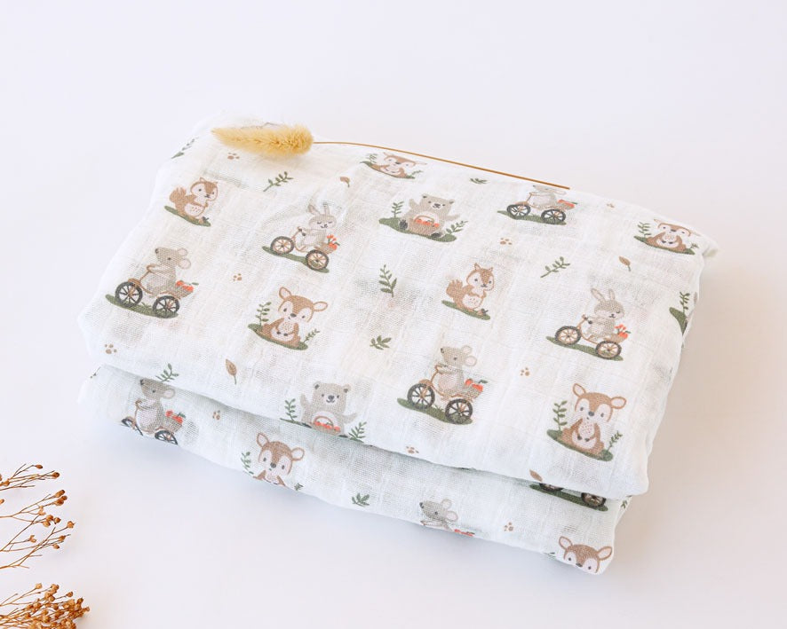 Muselina Bambú Animalitos del Bosque 120x120 Kiokids