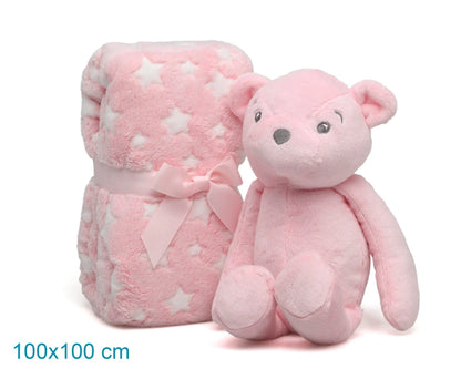 Oso de peluche rosa con mantita de estrellas de Kiokids