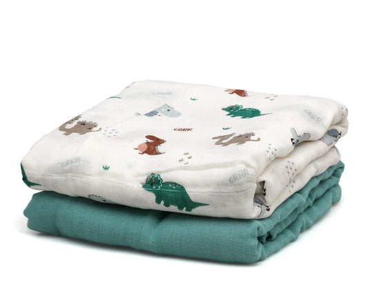Conjunto de 2 musselinas de bambu 120x120 Dinossauros da Kiokids