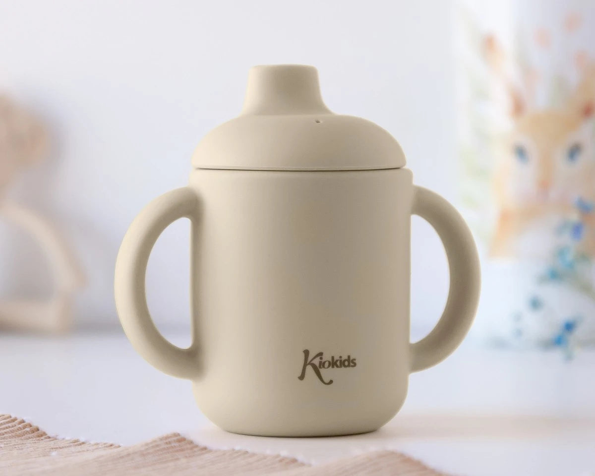 Taza de silicona beige con asas