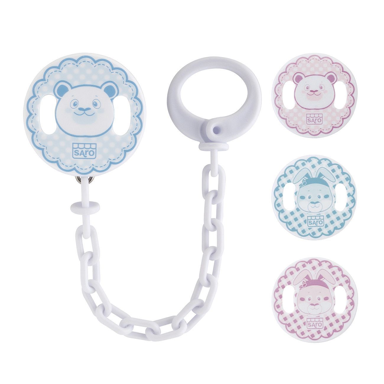 Corrente porta-chupeta Saro urso azul