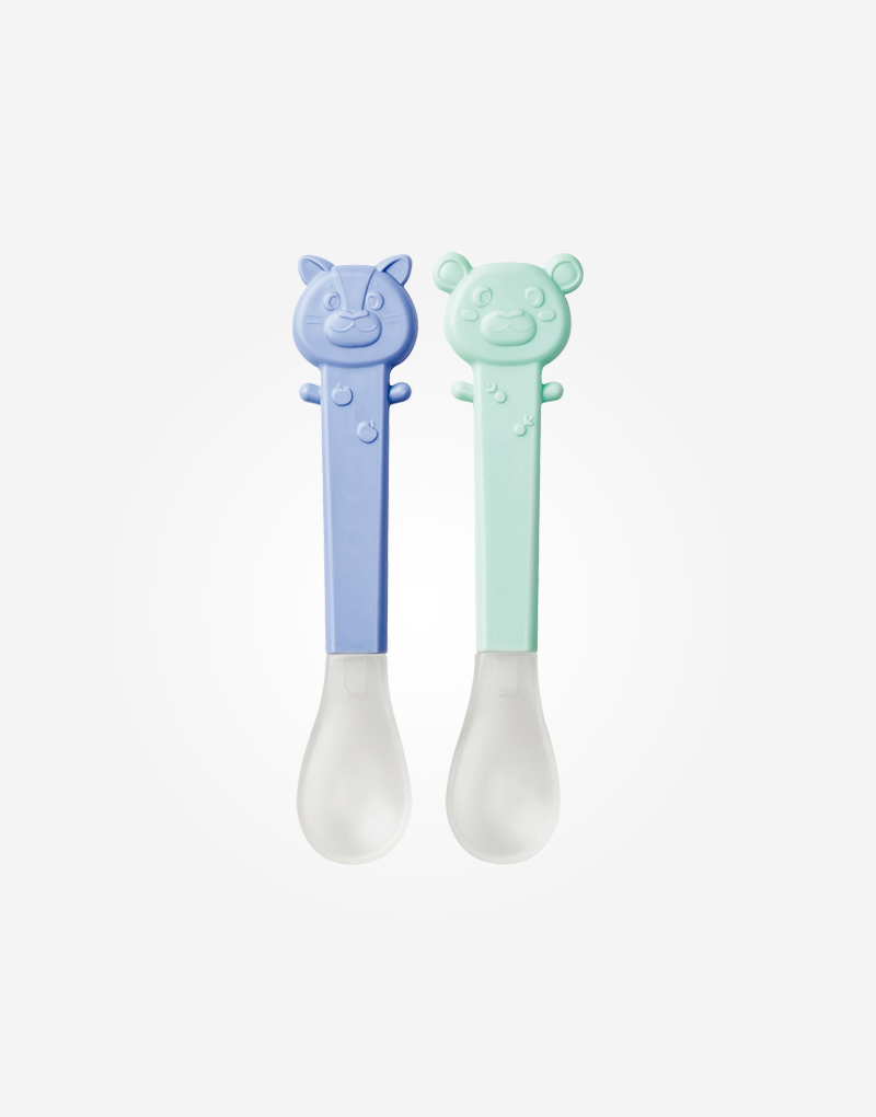 Juego de cucharas de punta blandita gatito lila/ osito verde de Saro