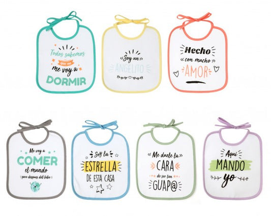Conjunto de babadores 7 unidades com "Frases Engraçadas" da Kiokids