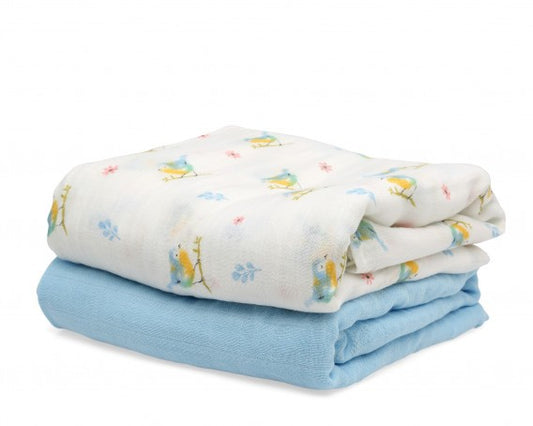 Conjunto de 2 musselinas Blue Bamboo Birds da Kiokids