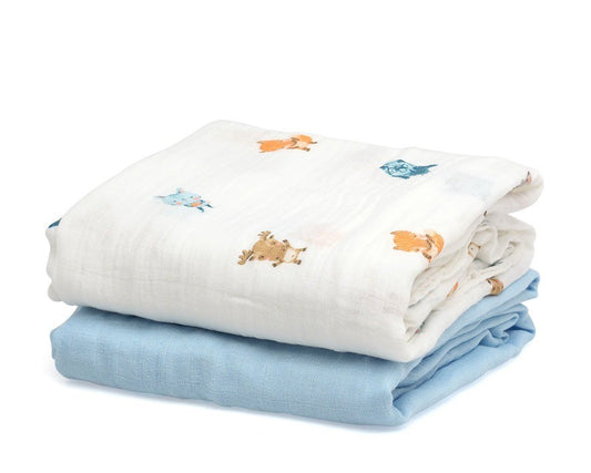Conjunto de 2 musselinas de animais de bambu da kiokids