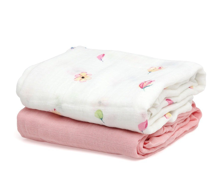 Conjunto de 2 musselinas de flores de bambu Kiokids