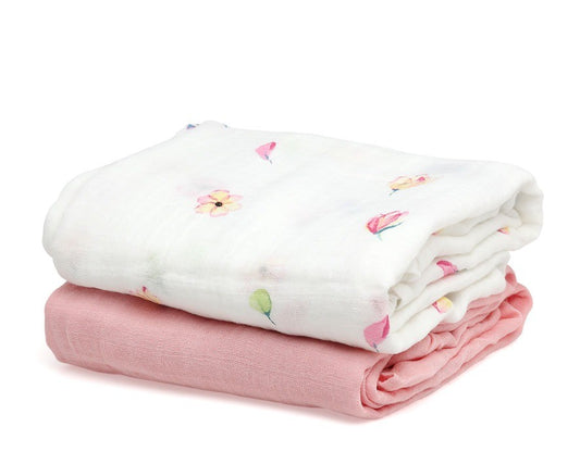 Conjunto de 2 musselinas de flores de bambu Kiokids