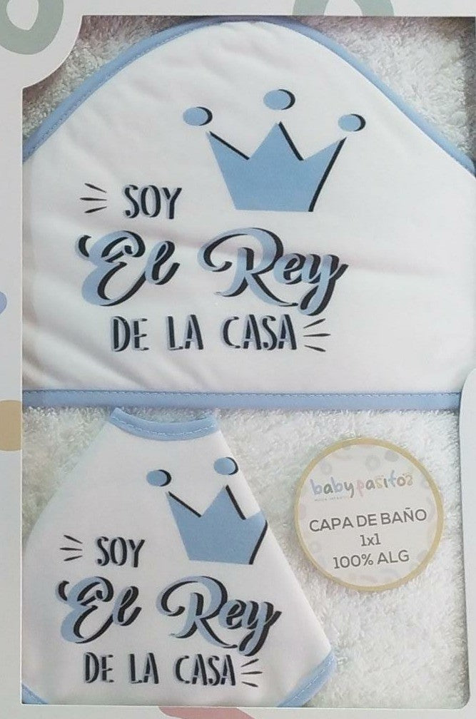 Capa de banho + babador "Sou o Rei da Casa" Baby Pasitos