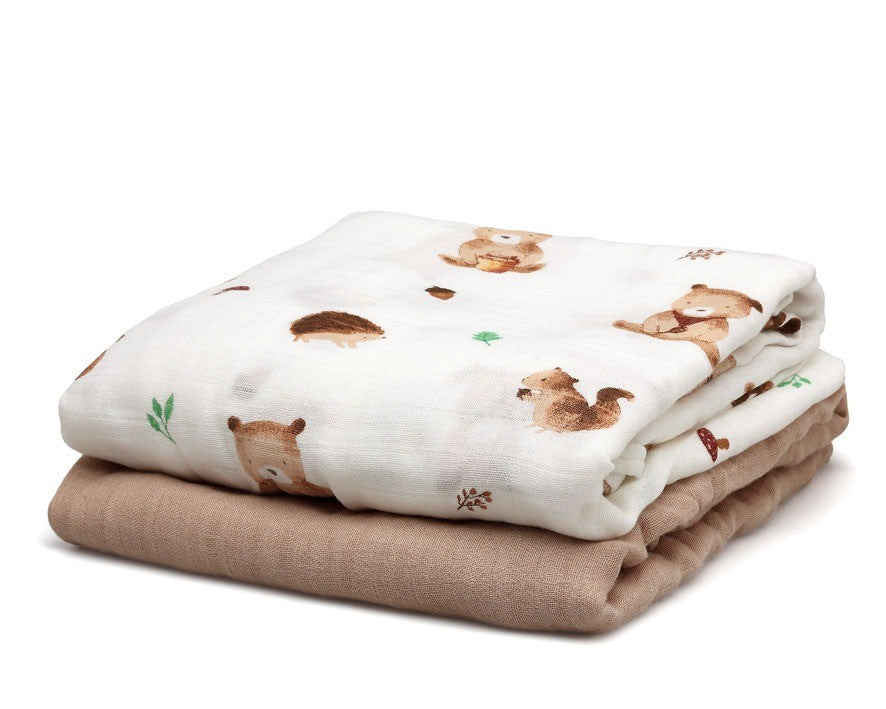Conjunto de 2 ursos de musselina 120x120 bambu da Kiokids 
