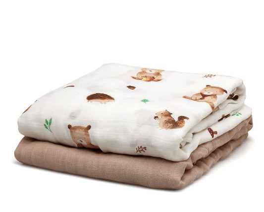 Conjunto de 2 ursos de musselina 120x120 bambu da Kiokids 